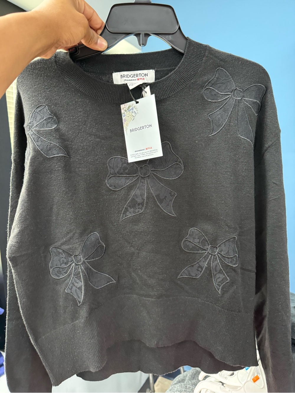 Bridgerton X Netflix Black Bow Applique Sweater